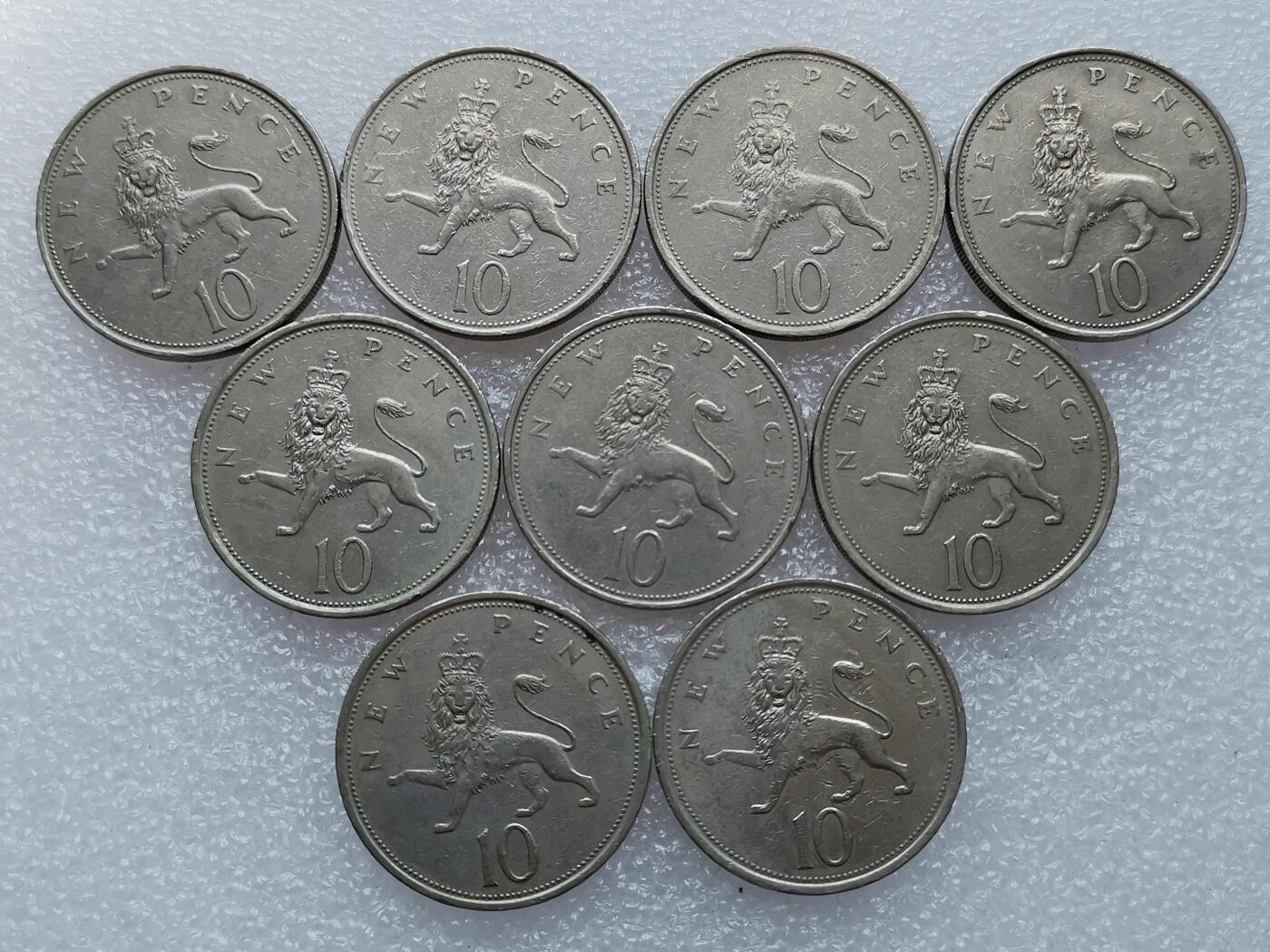 第一海外回流一元起拍收藏 散集专场 第136期. 英国70年代10便士 大版 9枚