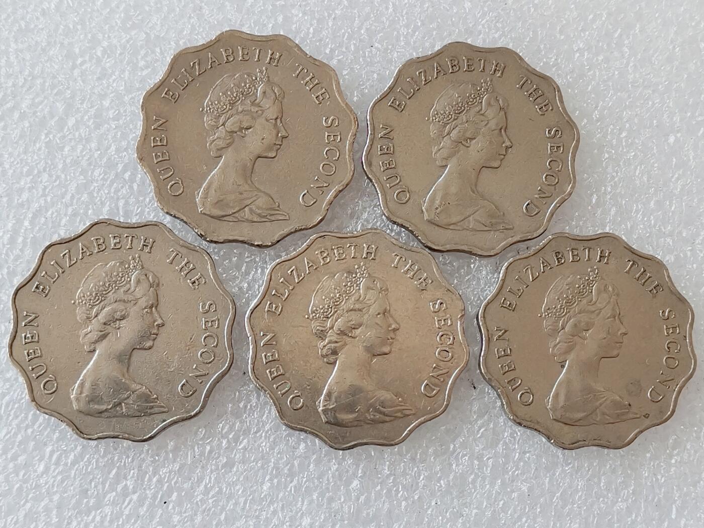 第一海外回流一元起拍收藏 散集专场 第136期. 香港两元硬币 1980年 5枚 花边花冠