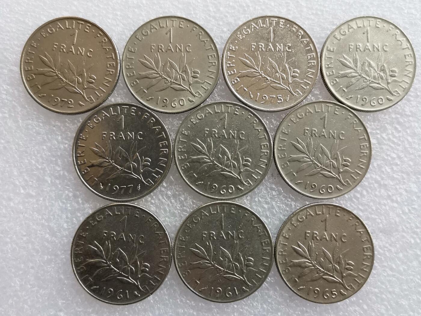 第一海外回流一元起拍收藏 散集专场 第136期. 法国1法郎硬币 10枚