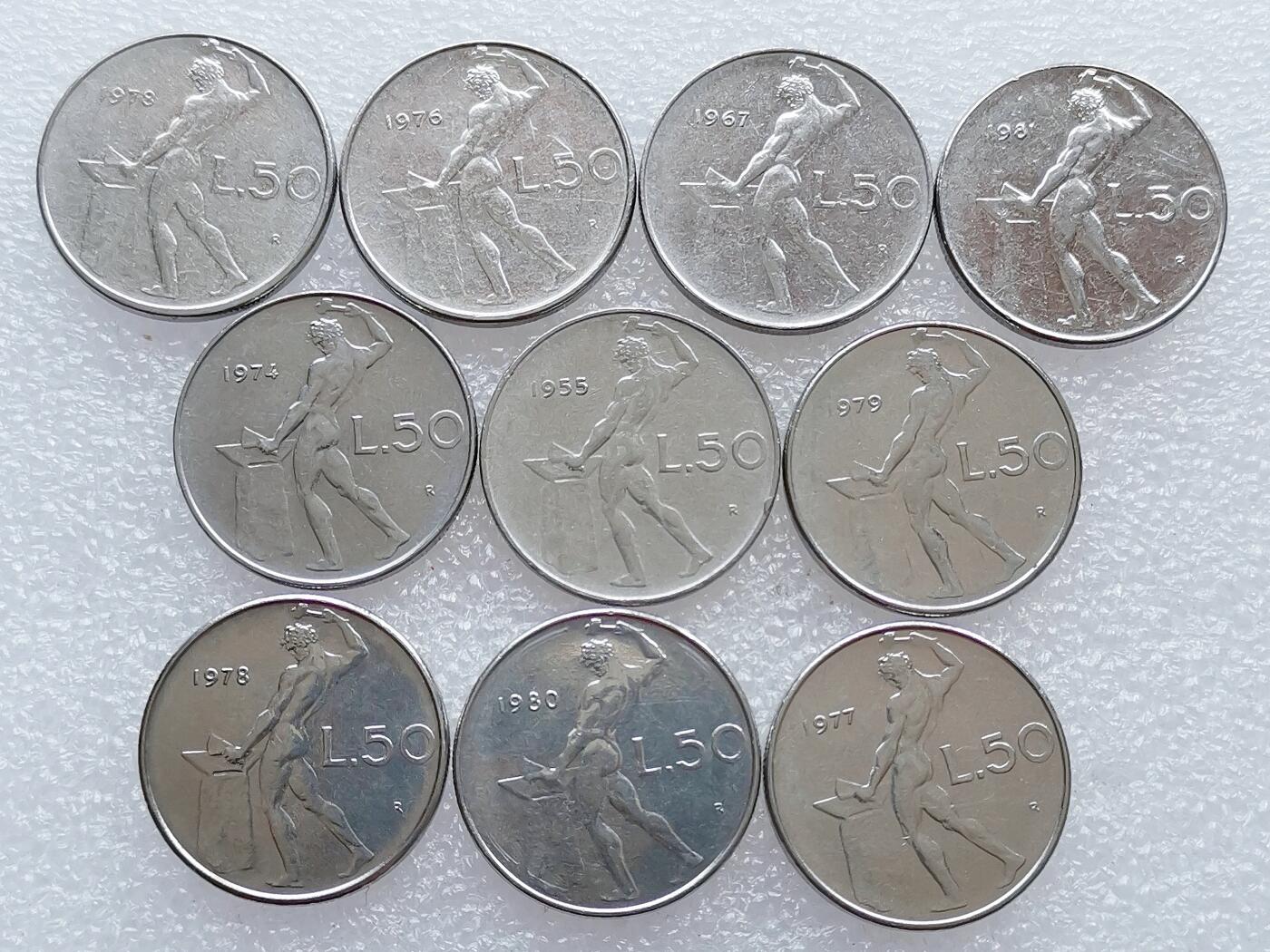 第一海外回流一元起拍收藏 散集专场 第136期. 意大利50里拉不锈钢币 10枚