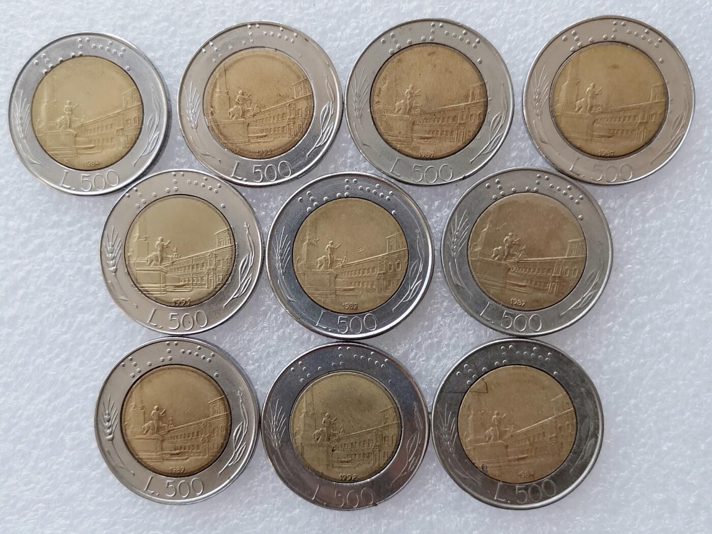 第一海外回流一元起拍收藏 散集专场 第136期. 意大利500里拉双色币 10枚