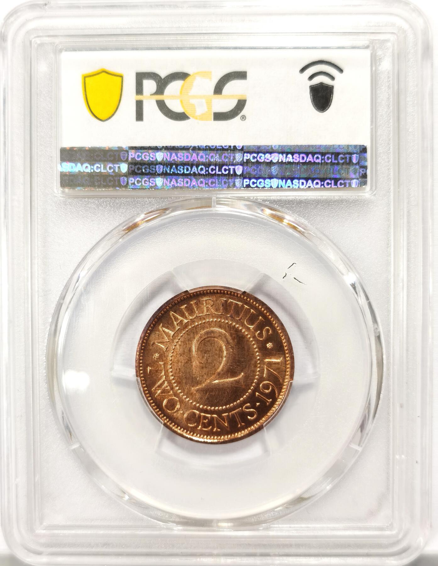 博洋堂世界钱币拍卖第099期（全场包邮） PCGS SP64RD 毛里求斯1971年2分样币，名家谱系！