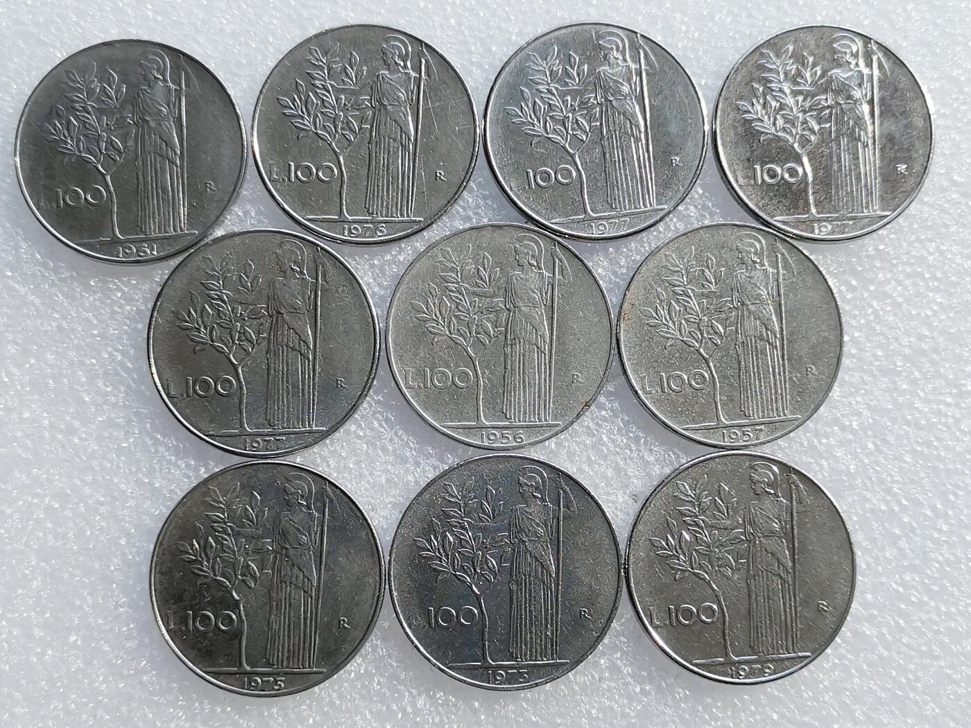 第一海外回流一元起拍收藏 散集专场 第136期. 意大利100里拉不锈钢币 10枚