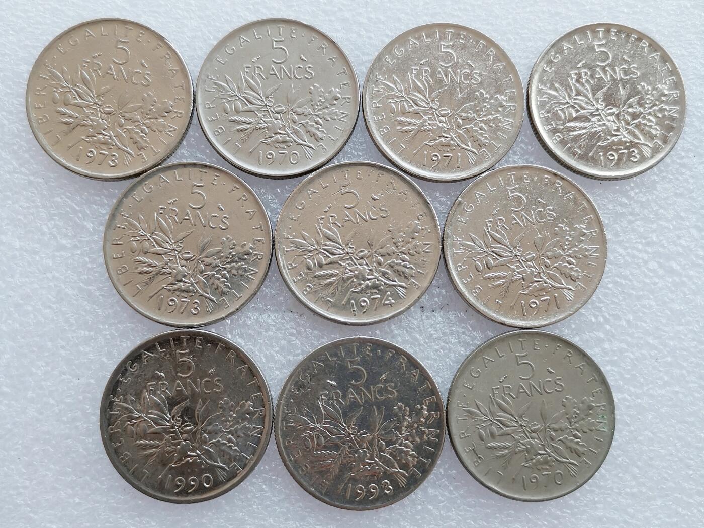 第一海外回流一元起拍收藏 散集专场 第136期. 法国5法郎硬币 10枚