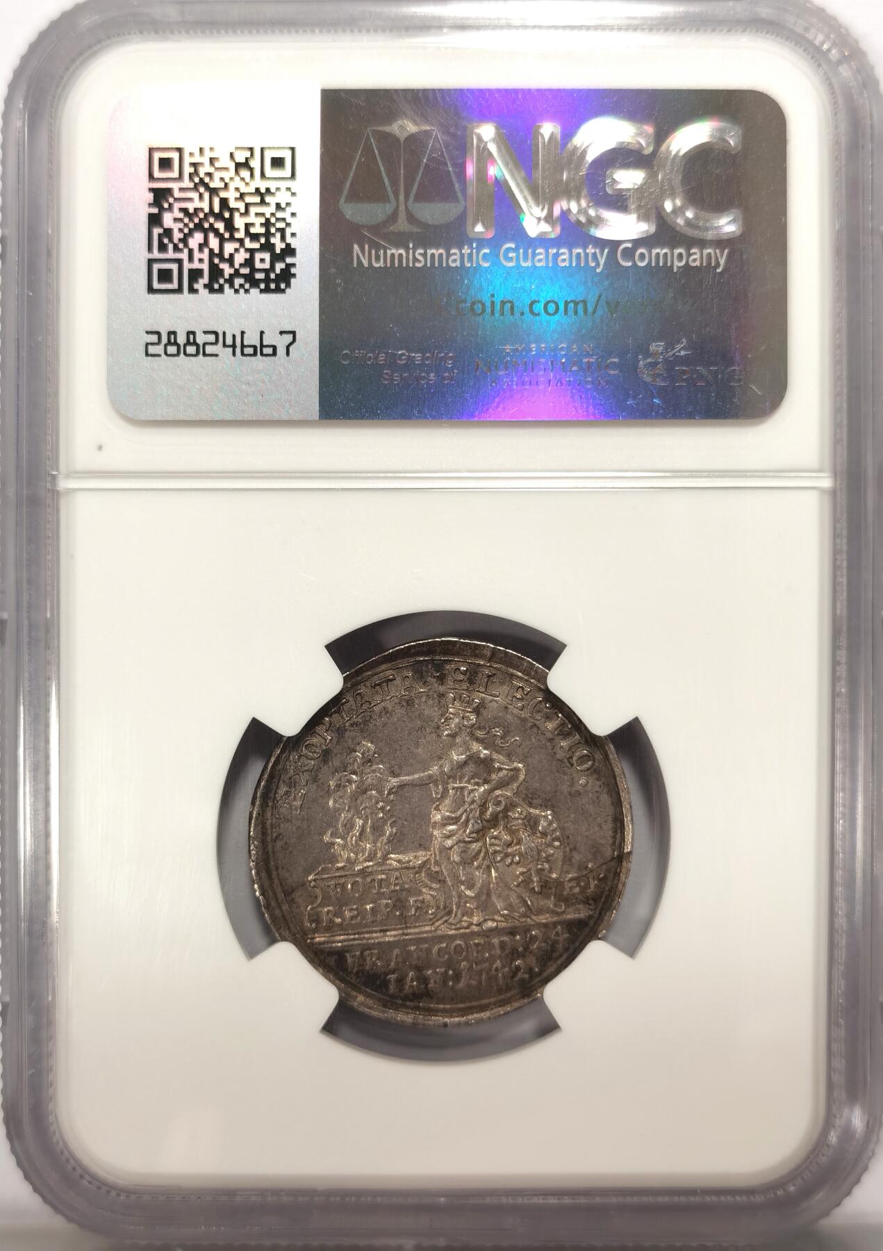 博洋堂世界钱币拍卖第099期（全场包邮） NGC MS62 法兰克福1742年2杜卡金币银样币！亚军分，高点细节无敌！