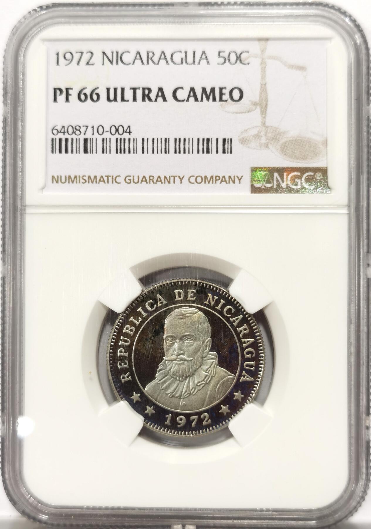 博洋堂世界钱币拍卖第099期（全场包邮） NGC PF66UC 尼加拉瓜1972年50分精制镍币，唯一第四名，更高分仅12枚，发行20000枚