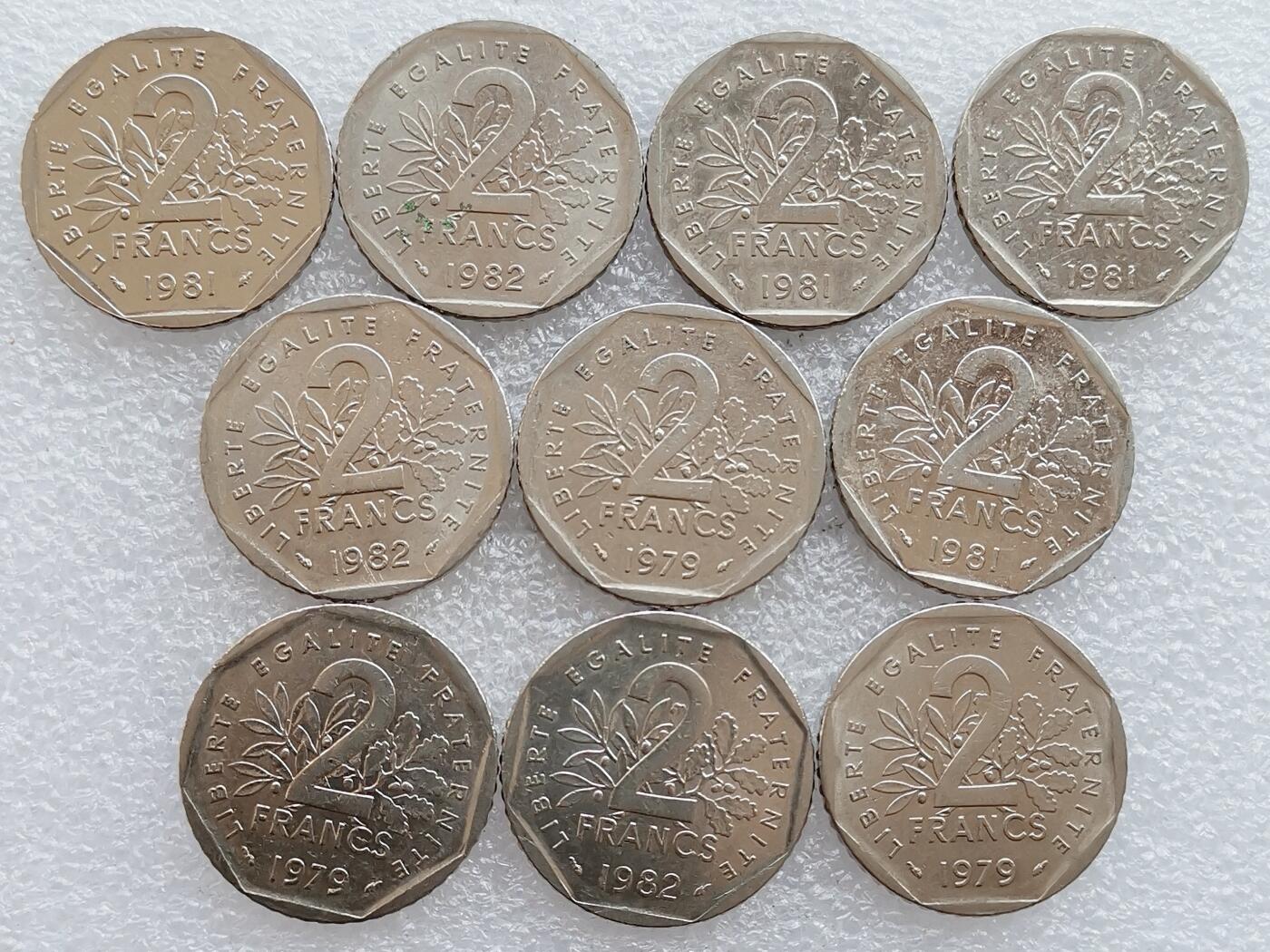 第一海外回流一元起拍收藏 散集专场 第136期. 法国2法郎硬币 10枚