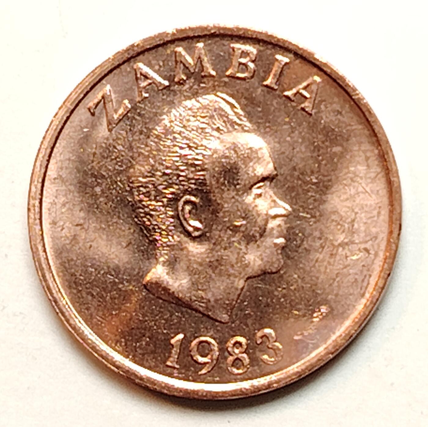 布加迪🐬～世界钱币(上海)🌾第 272 期 /  各国套币和散币 赞比亚🇿🇲 1983年 1分～L