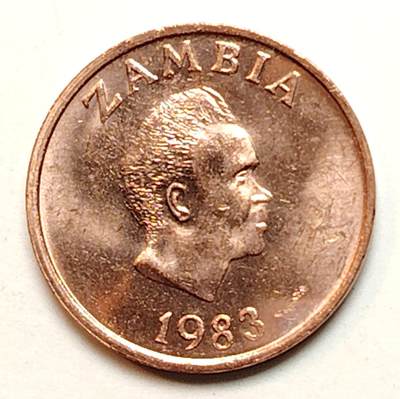 布加迪🐬～世界钱币(上海)🌾第 272 期 /  各国套币和散币 - 赞比亚🇿🇲 1983年 1分～L