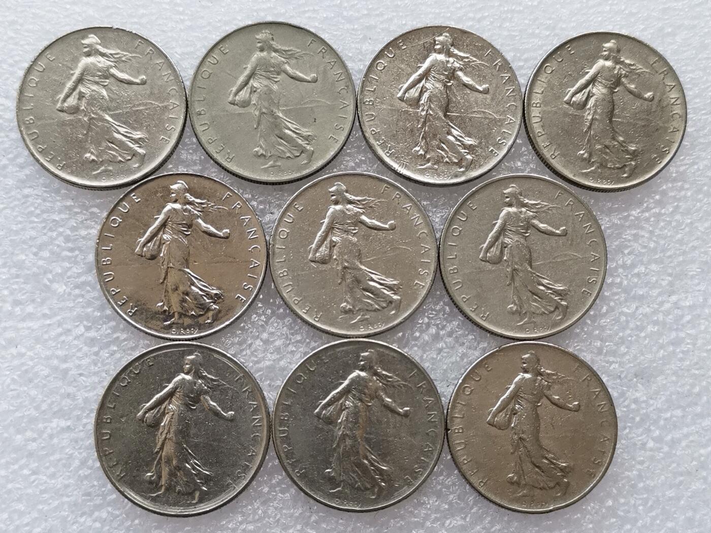 第一海外回流一元起拍收藏 散集专场 第136期. 法国1法郎硬币 10枚