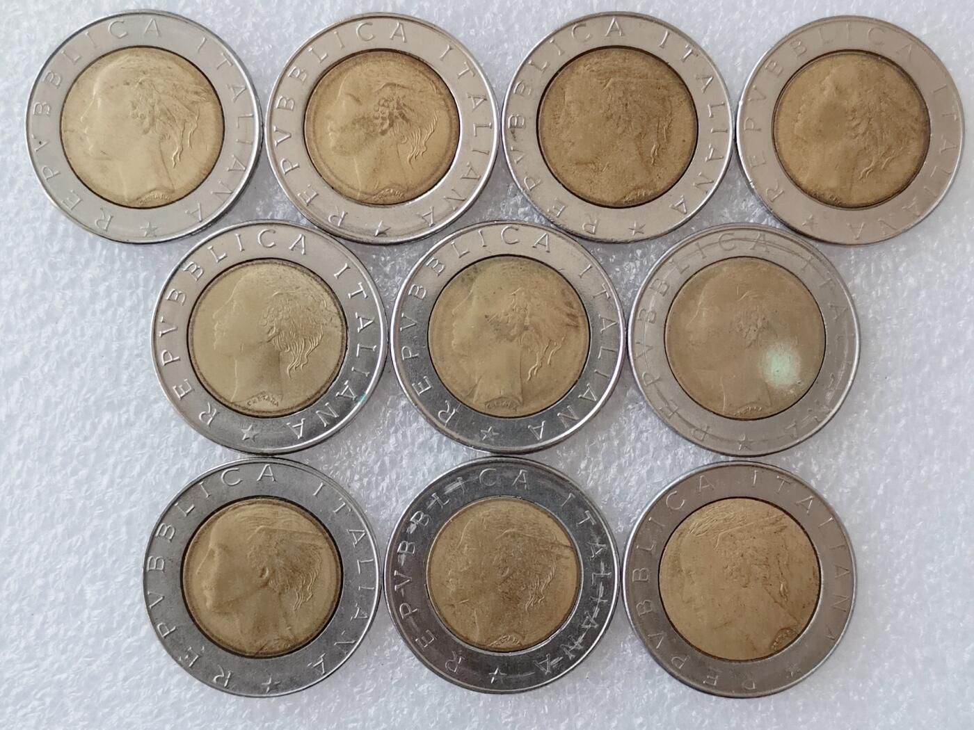 第一海外回流一元起拍收藏 散集专场 第136期. 意大利500里拉双色币 10枚