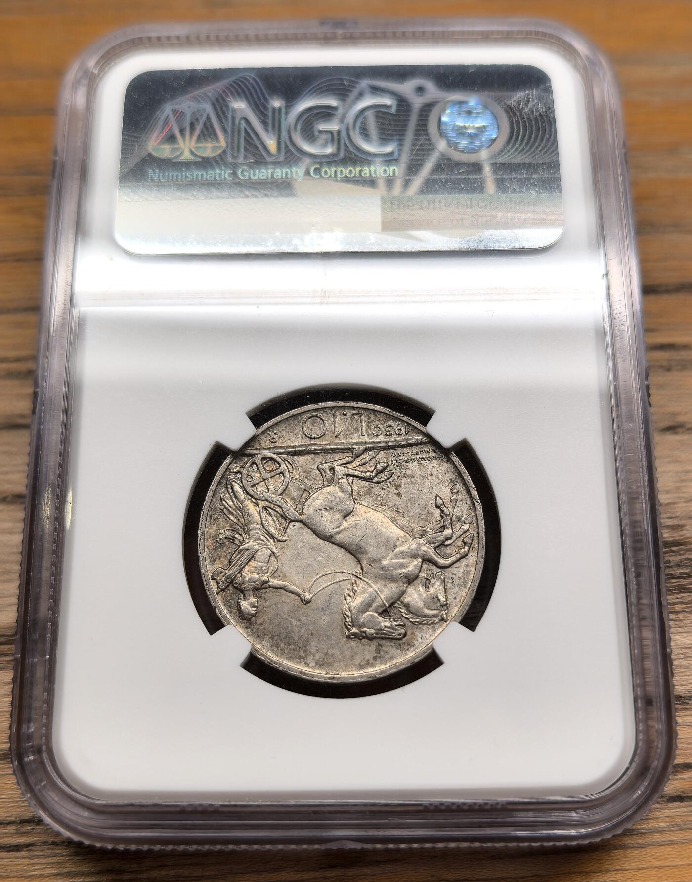 凡希社世界钱币微拍第二百八十九期 1930R意大利马车10里拉银币NGC-MS64