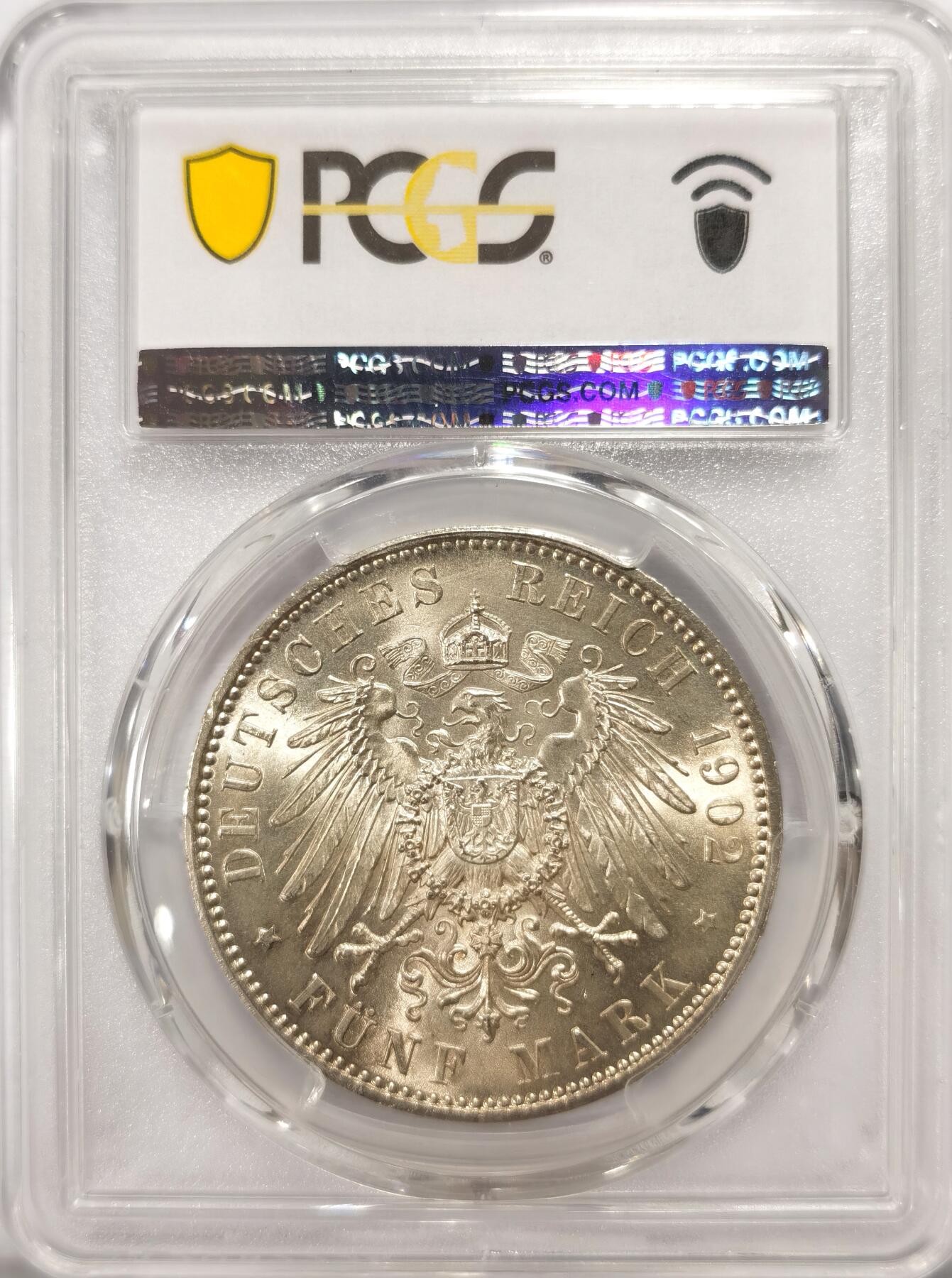 博洋堂世界钱币拍卖第099期（全场包邮） PCGS MS65 德国萨克森1902年阿尔伯特国王逝世5马克大银币 粉光！