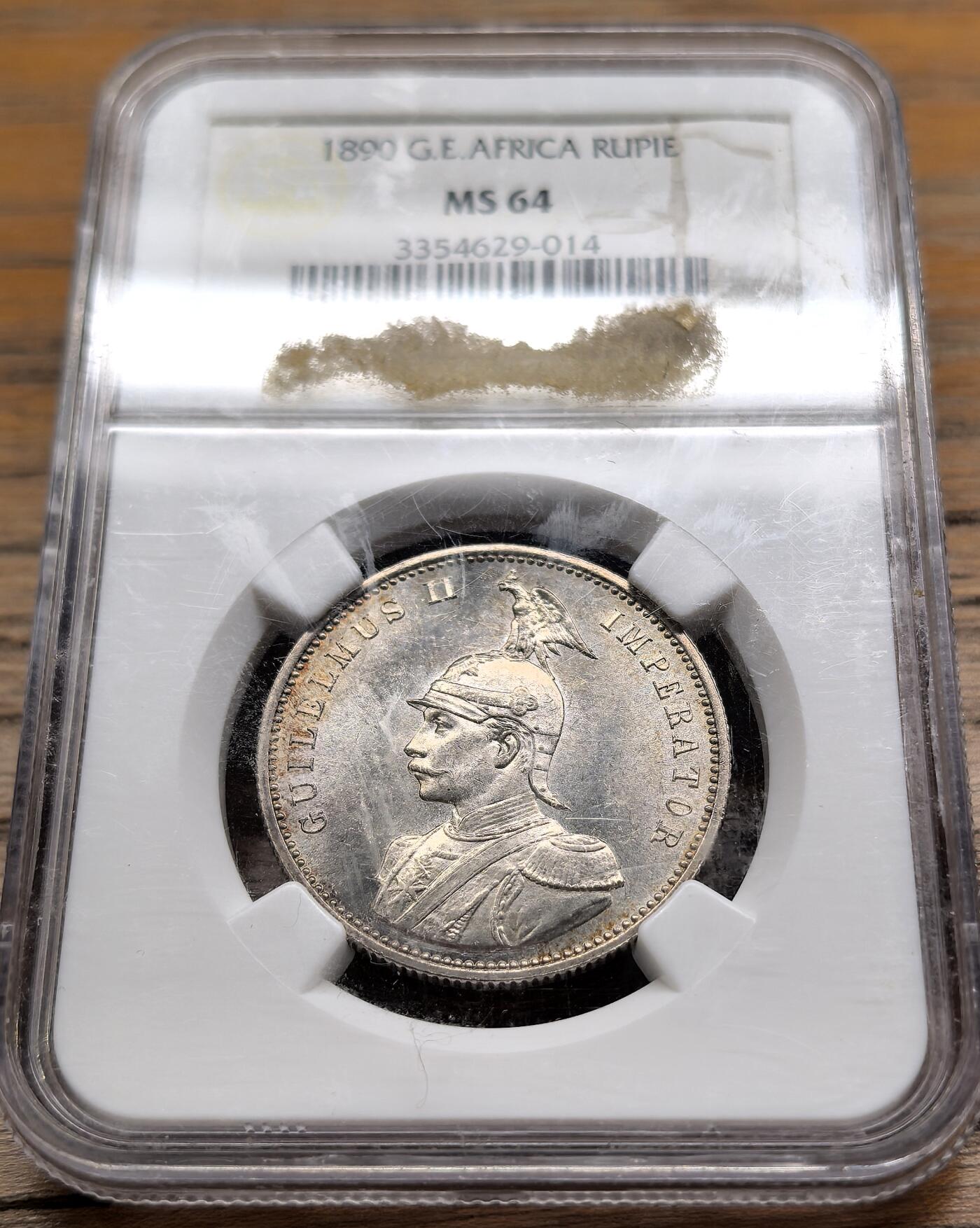 凡希社世界钱币微拍第二百八十九期 1890德国东非公司卢比银币NGC-MS64，霜面银光，质感绝佳的一枚！