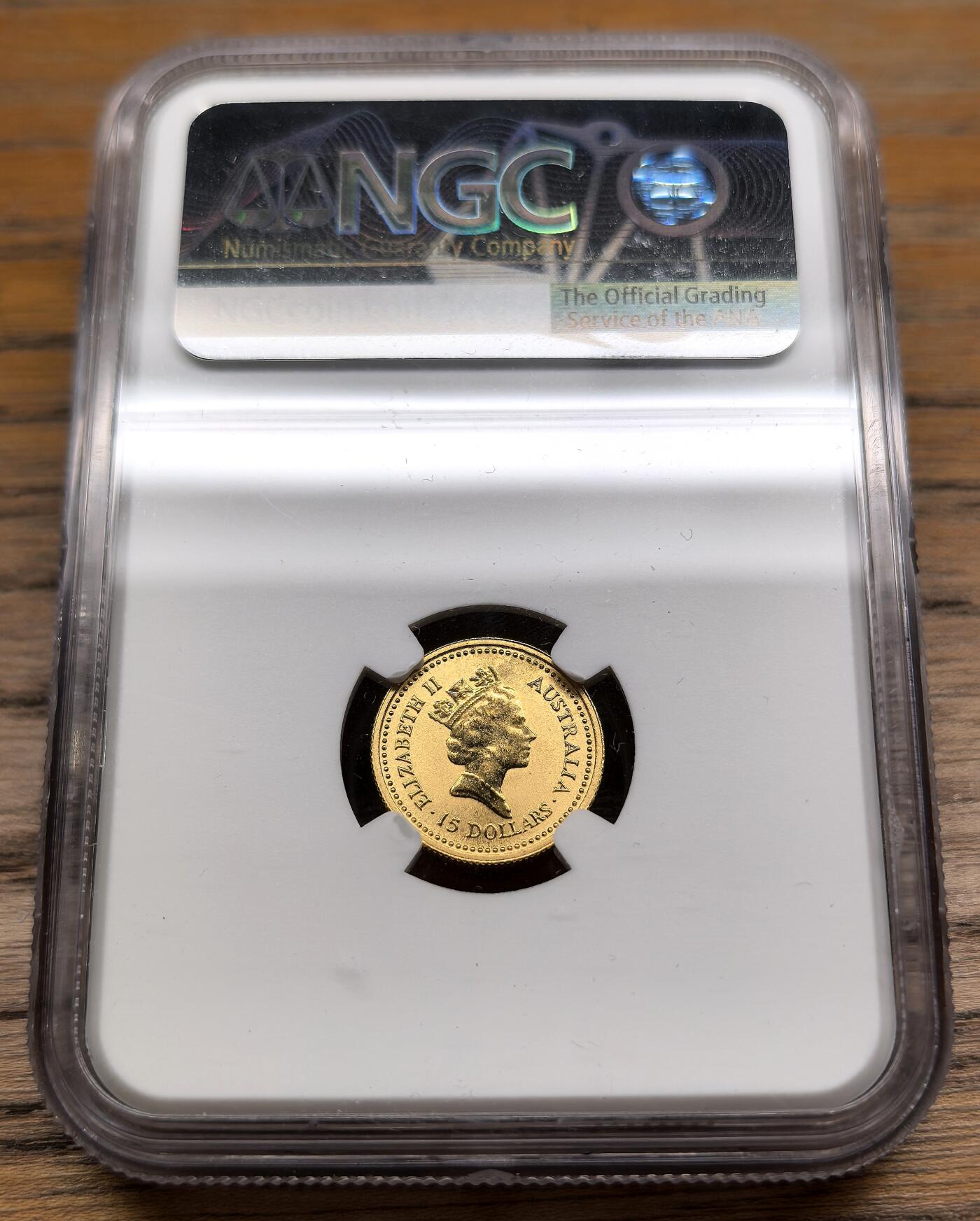 凡希社世界钱币微拍第二百八十九期 1987澳大利亚天然金块15元金币NGC-MS69，含纯金1/10盎司。