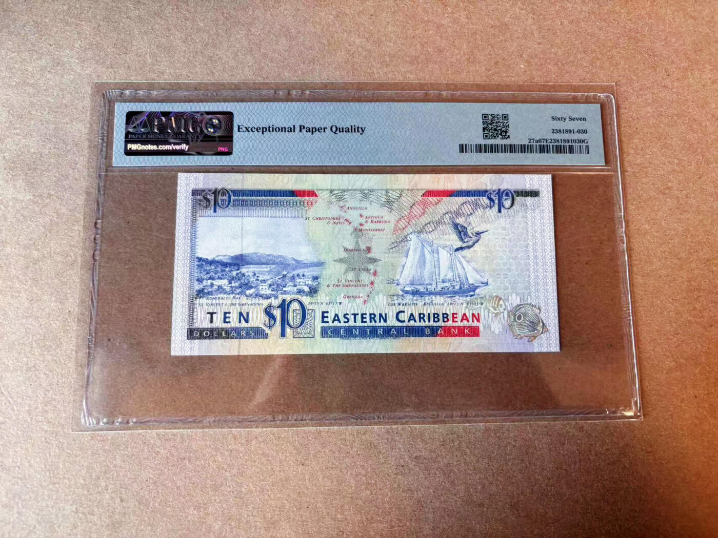 【Blue Auction】✨世界纸币精拍第575期【精】 【AA无47】东加勒比 1993年10元 女王 PMG67EPQ 高分