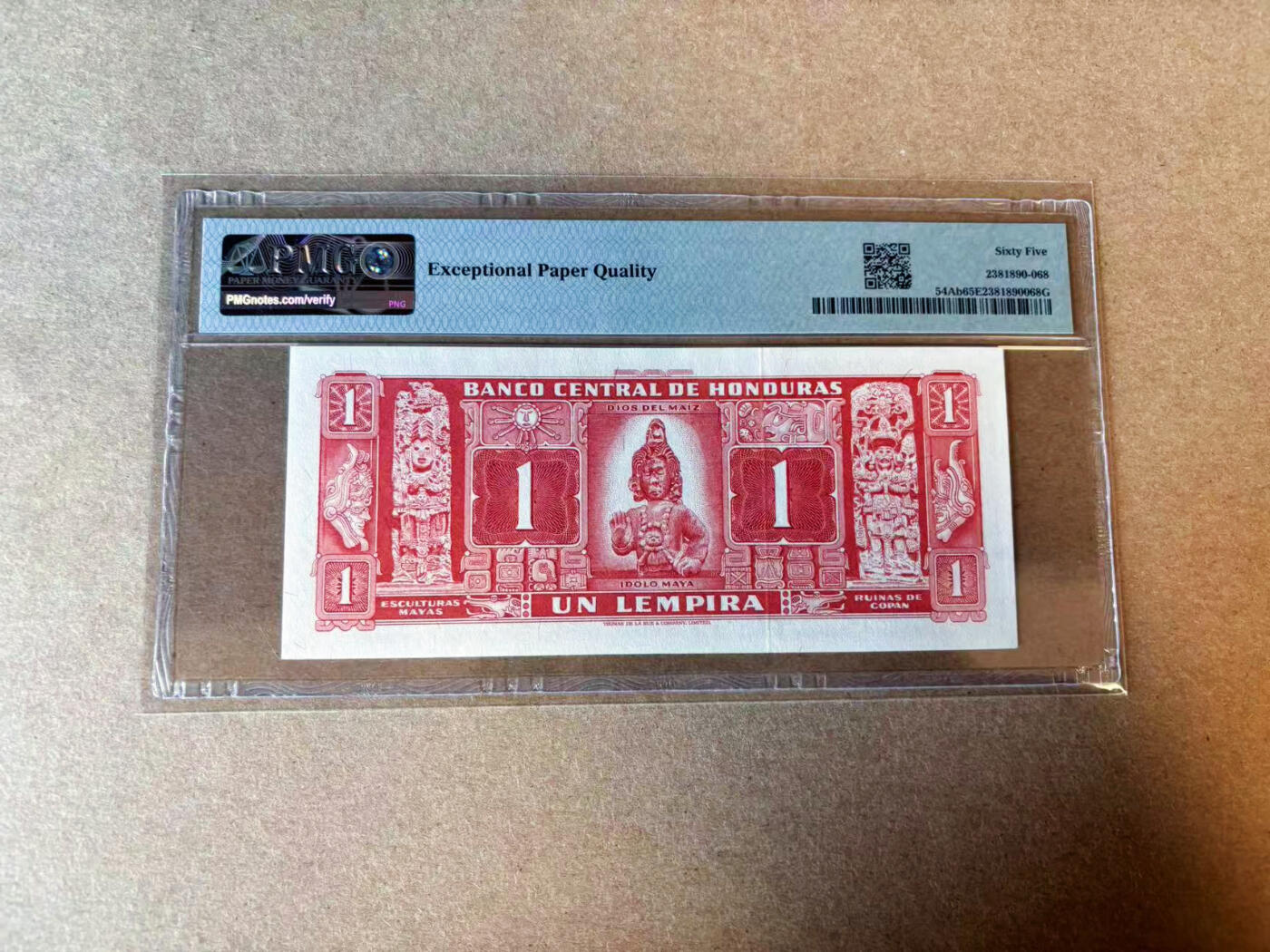 【Blue Auction】✨世界纸币精拍第575期【精】 【AA冠777豹子号】洪都拉斯 1965年1伦皮拉 设计精美 PMG65EPQ 