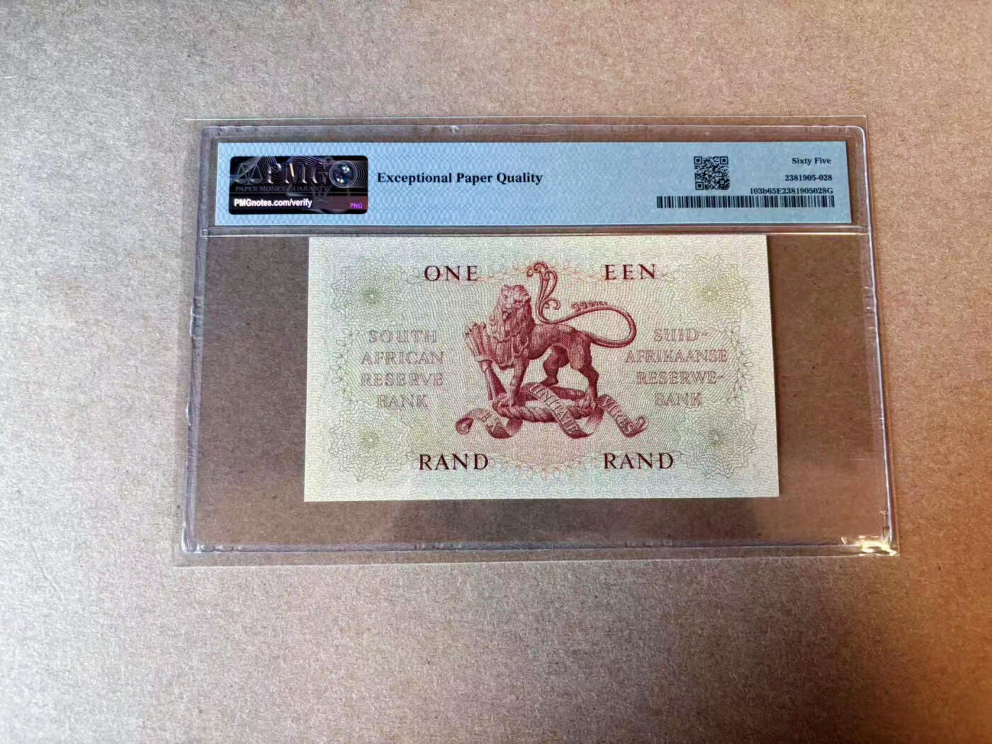 【Blue Auction】✨世界纸币精拍第575期【精】 【88尾】南非 1962-65年1兰特 PMG65EPQ