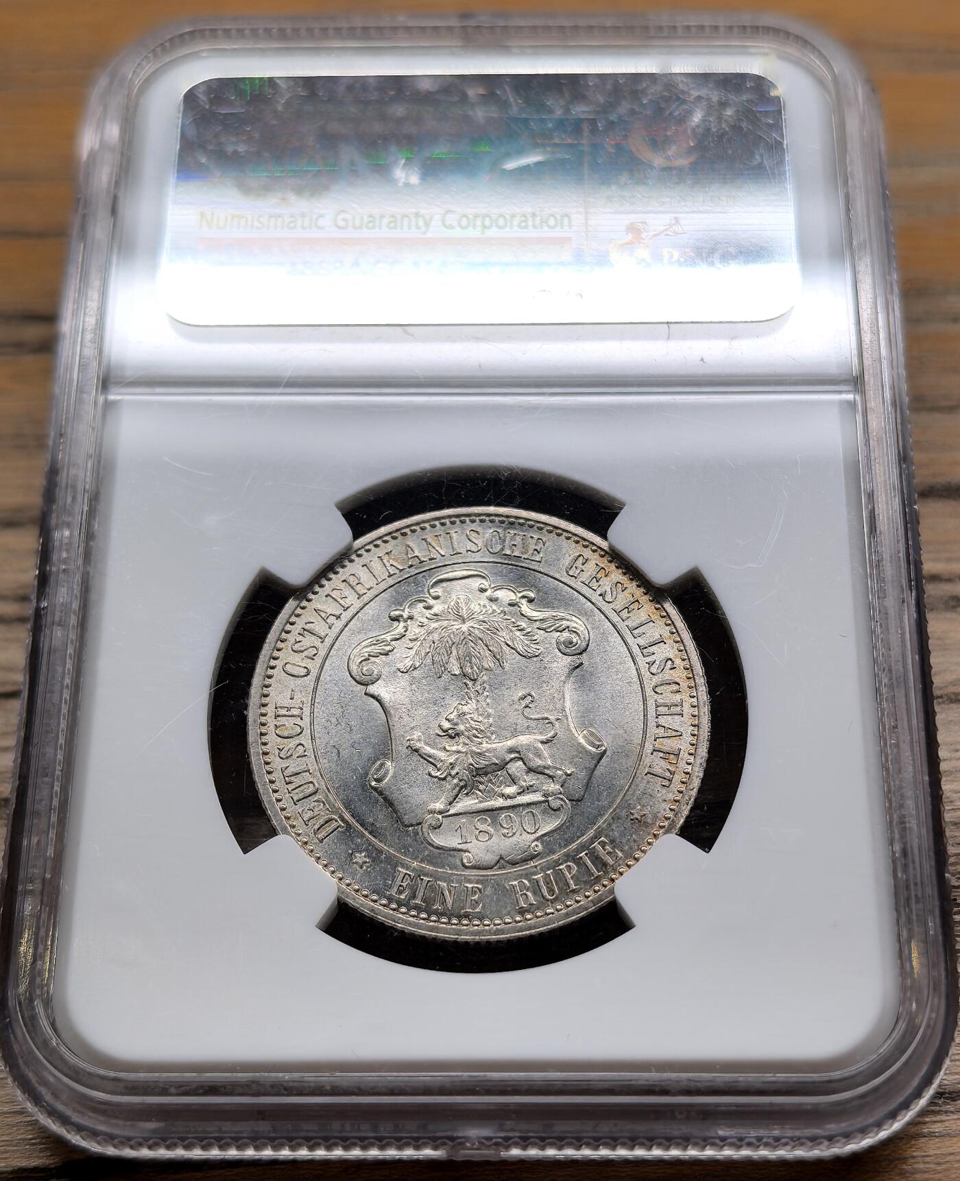 凡希社世界钱币微拍第二百八十九期 1890德国东非公司卢比银币NGC-MS64，霜面银光，质感绝佳的一枚！
