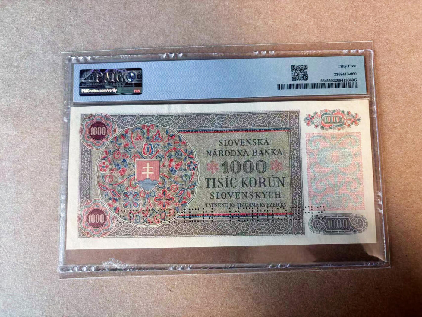 【Blue Auction】✨世界纸币精拍第575期【精】 捷斯 1940年1000克朗 贴票版 样钞 PMG55 折木教子 大票幅 