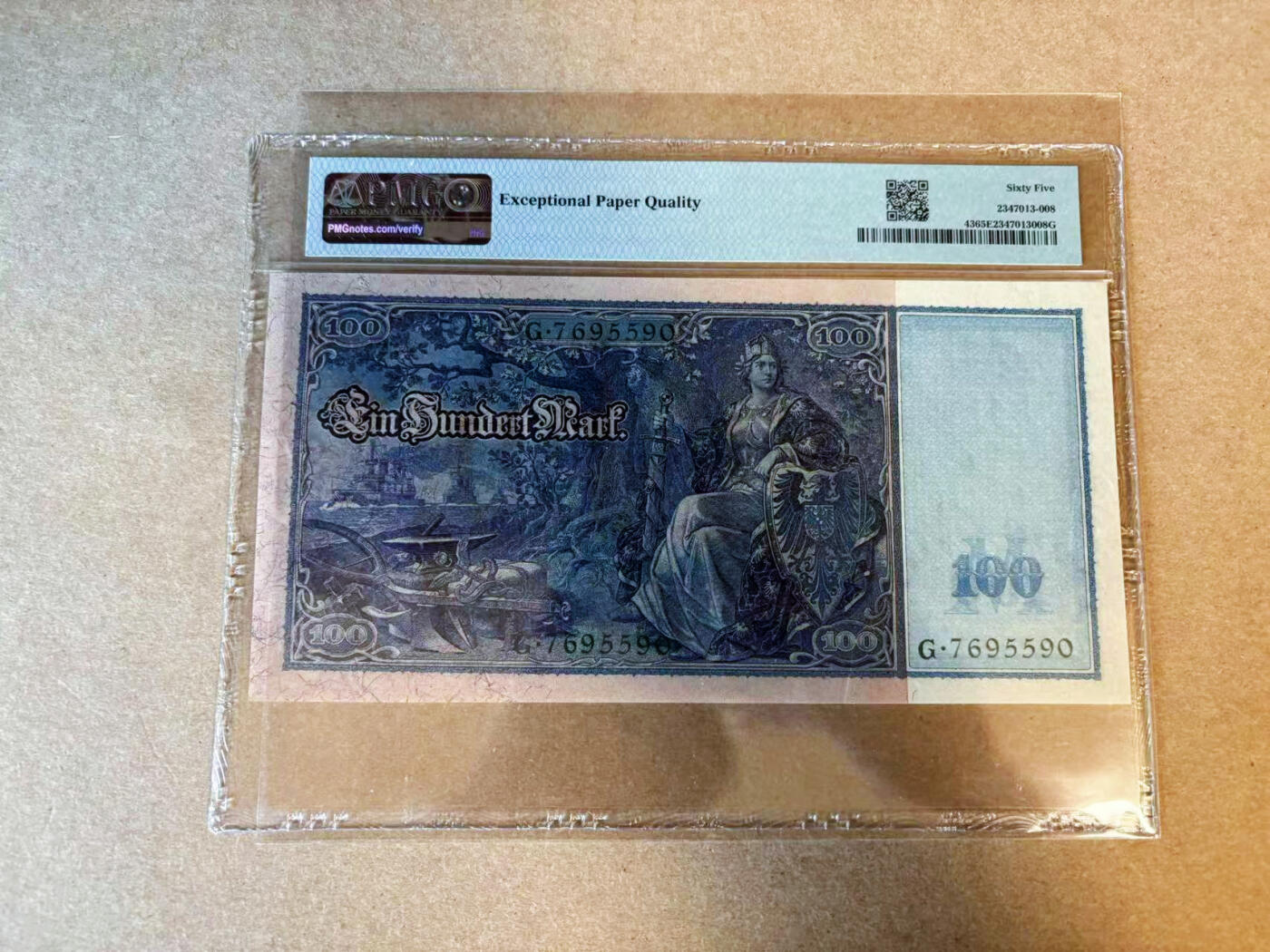 【Blue Auction】✨世界纸币精拍第575期【精】 【绿库印】德国 1910年100马克 超大票幅 PMG65EPQ 