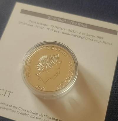 【币将精彩】世界钱币拍卖拍卖（2026-4-22） 库克2022年折射岩石2盎司精制加厚银币带证书包装