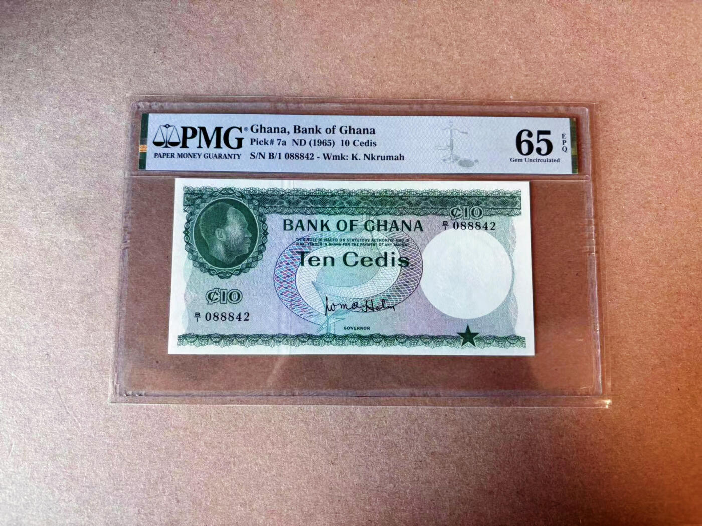 【Blue Auction】✨世界纸币精拍第575期【精】 【B/1冠】加纳 1965年10塞地 PMG65EPQ