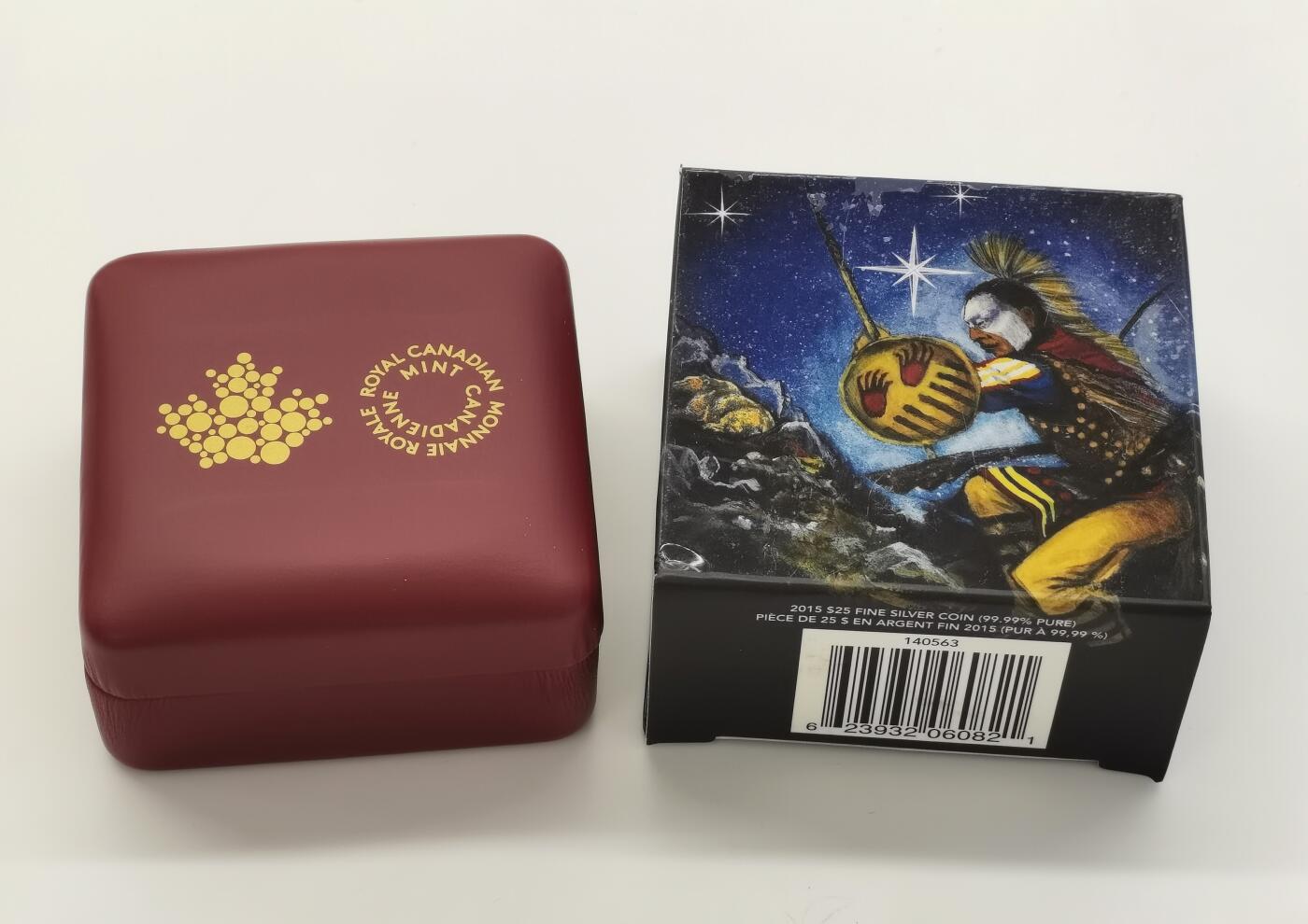博洋堂世界钱币拍卖第104期（全场包邮） 加拿大2015年星空指路系列之受伤的熊25加元彩色精制银币，盒证全，1盎司999银