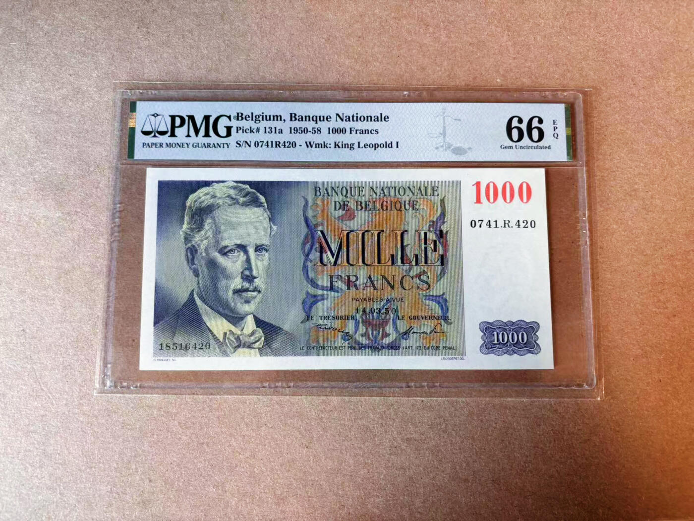 【Blue Auction】✨世界纸币精拍第575期【精】 【首年】比利时 1950年1000法郎 PMG66EPQ 法属风 精美