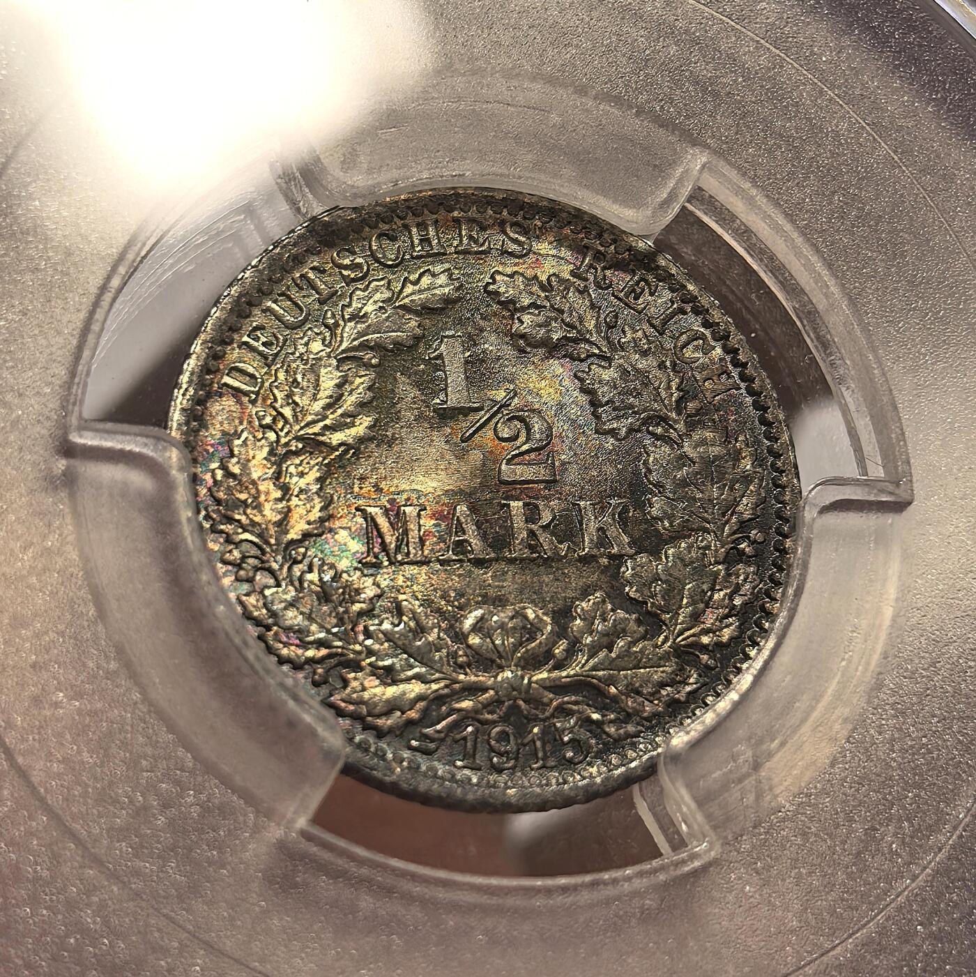 博洋堂世界钱币拍卖第099期（全场包邮） PCGS MS68 德国第二帝国1915年流通1/2马克银币 超高分炫彩