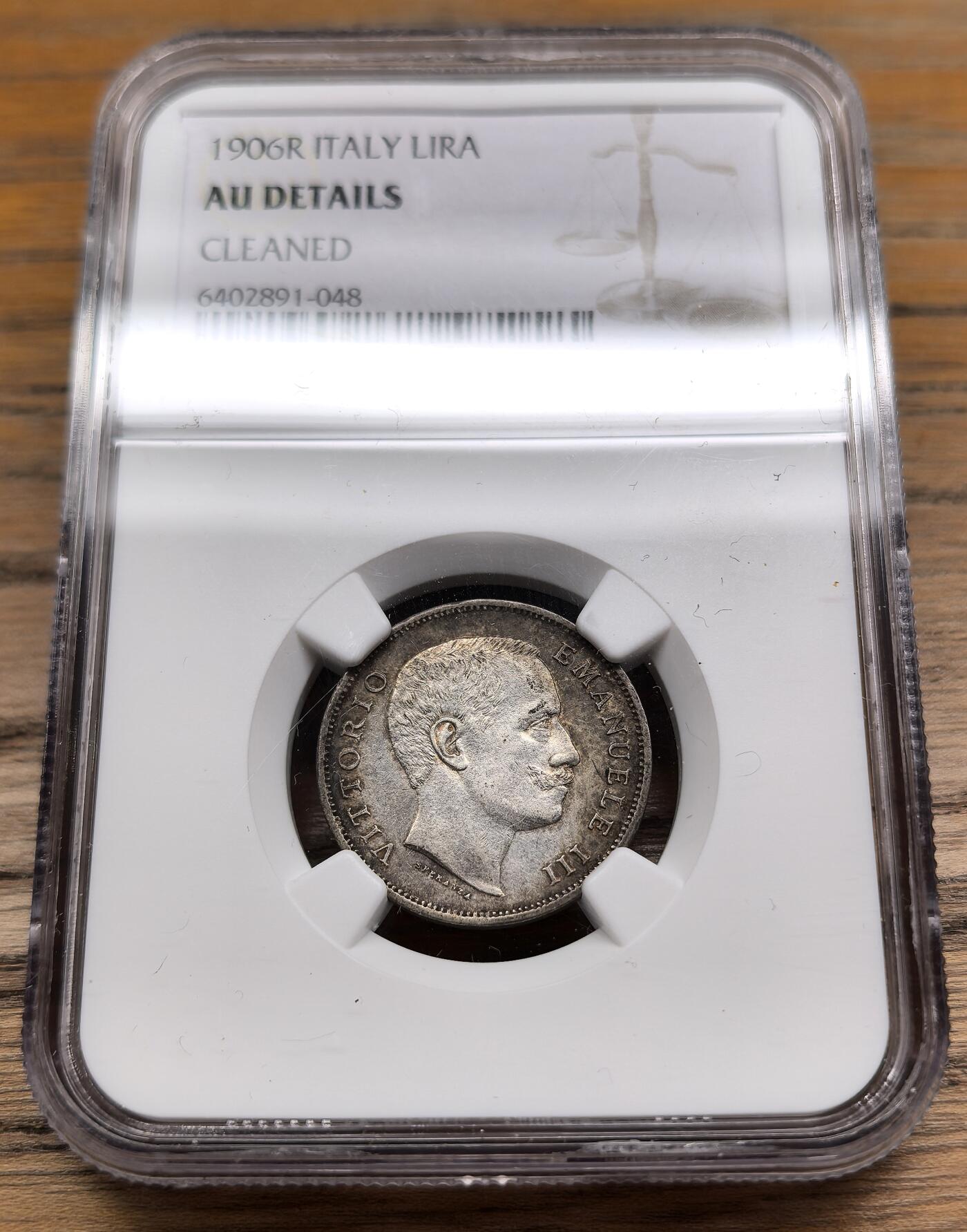 凡希社世界钱币微拍第二百八十九期 1906R意大利鹰版银里拉NGC-AUD