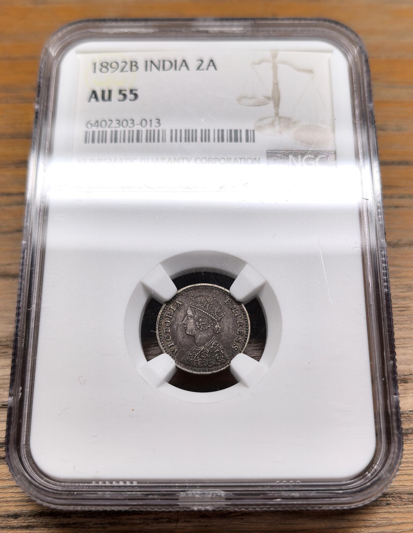 凡希社世界钱币微拍第二百八十九期 1892B英属印度2安那银币NGC-AU55