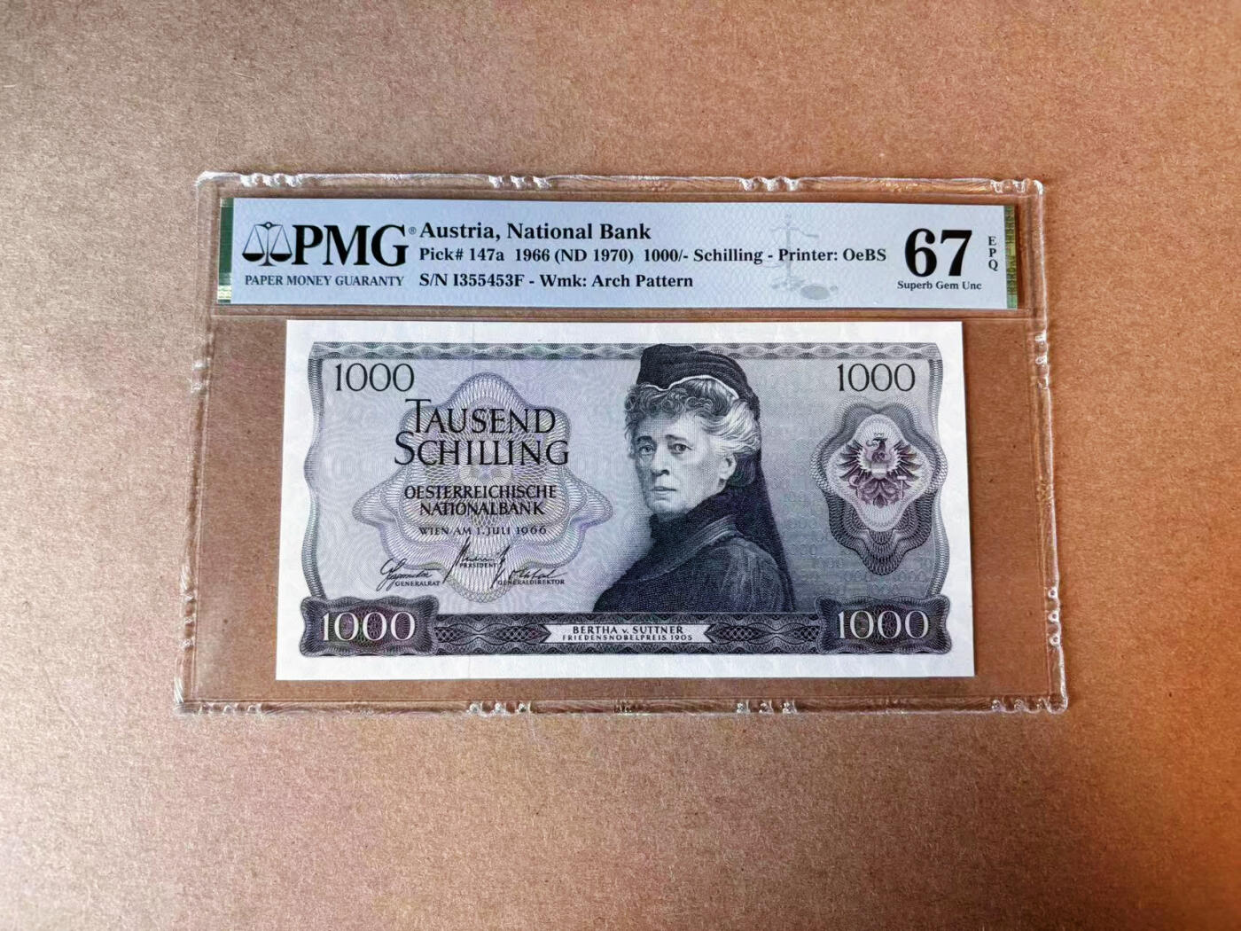 【Blue Auction】✨世界纸币精拍第575期【精】 奥地利 1966年1000先令 苏特纳  PMG67EPQ 高分