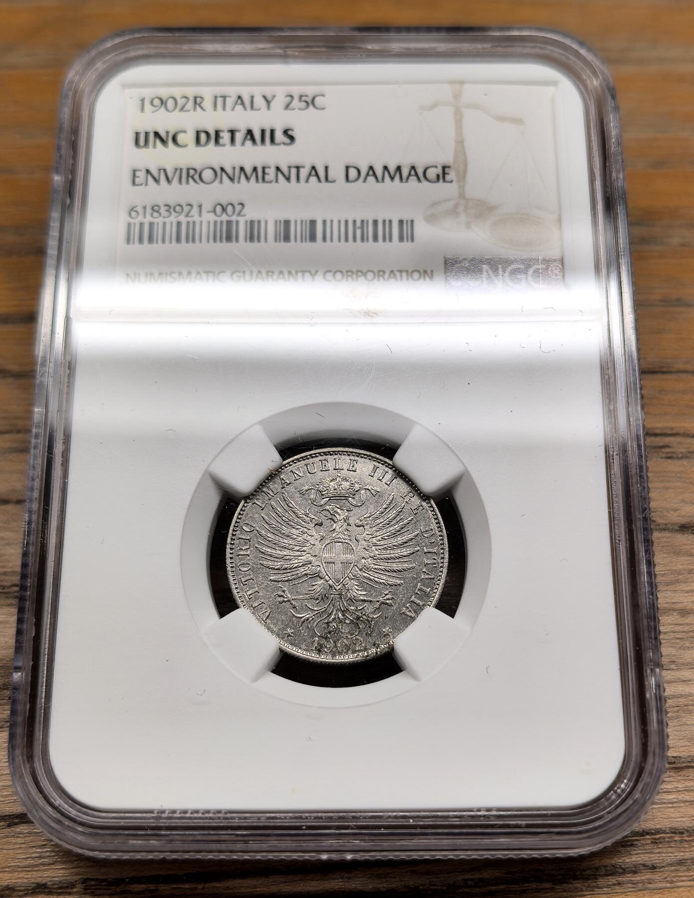 凡希社世界钱币微拍第二百八十九期 1902意大利鹰版25分NGC-UNCD