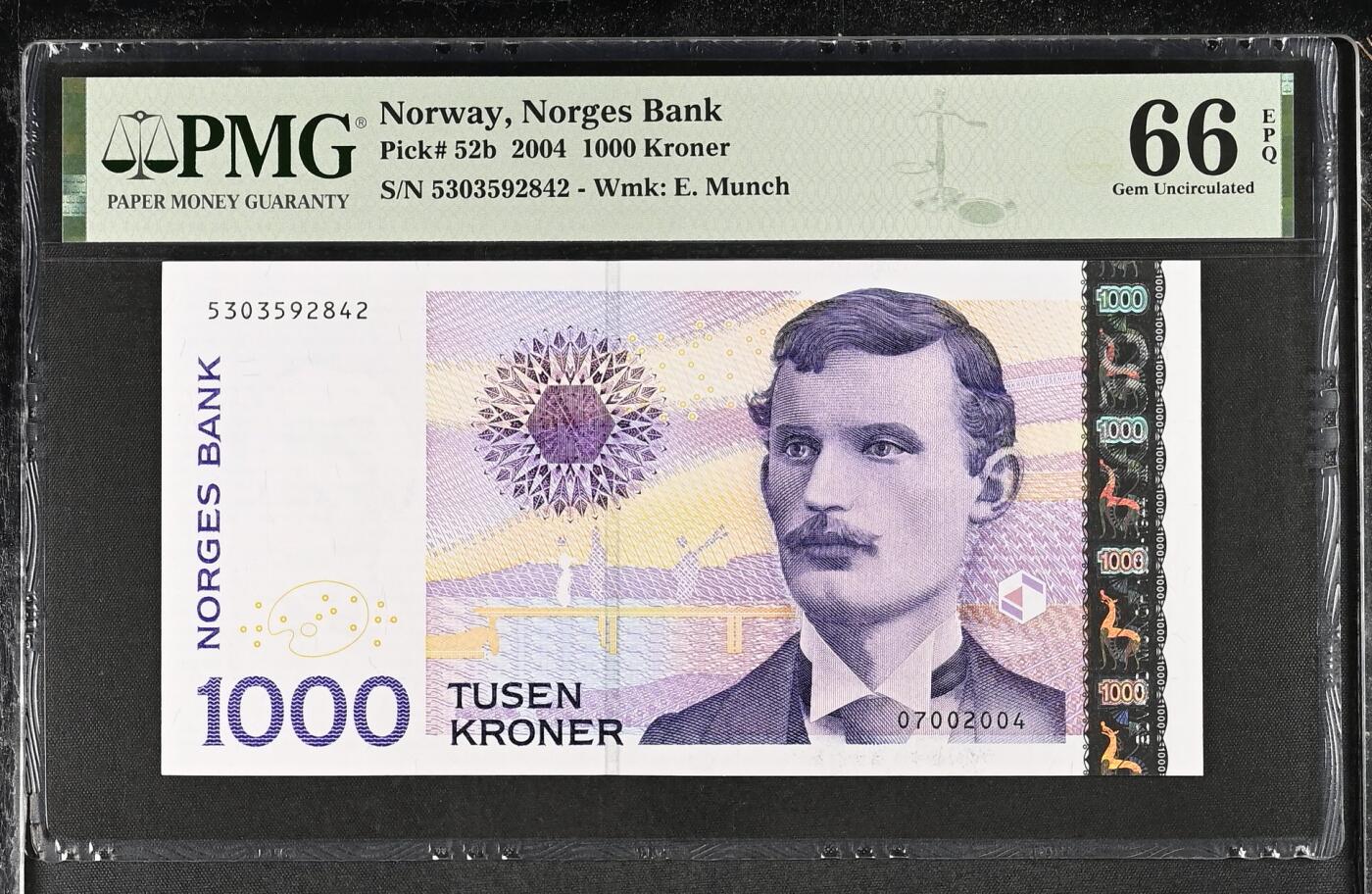 收藏联盟Quantum Auction 第390期拍卖  挪威2004年1000克朗 PMG66 画家蒙克