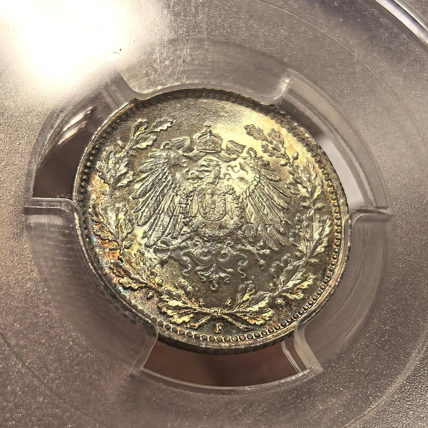 博洋堂世界钱币拍卖第099期（全场包邮） PCGS MS68 德国第二帝国1915年流通1/2马克银币 超高分炫彩