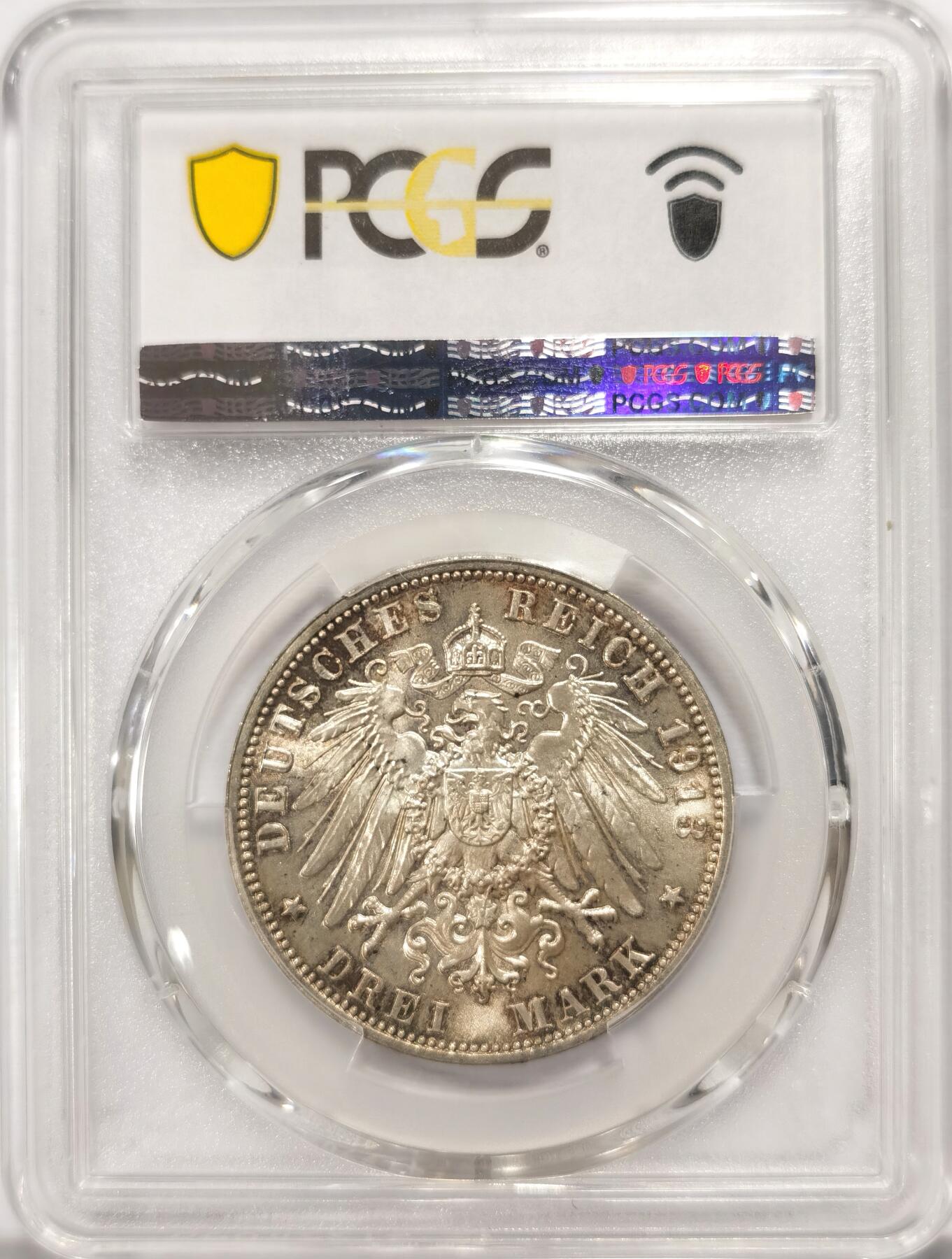 博洋堂世界钱币拍卖第099期（全场包邮） PCGS MS65 德国萨克森1913年莱比锡建功碑3马克银币 五彩！