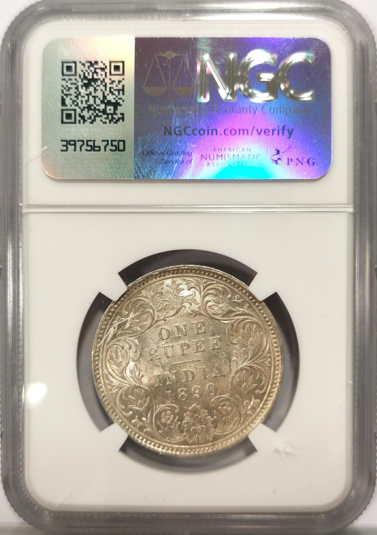 博洋堂世界钱币拍卖第099期（全场包邮） NGC MS61 印度早期卢比 1890C一卢比 光度十足 银光闪闪