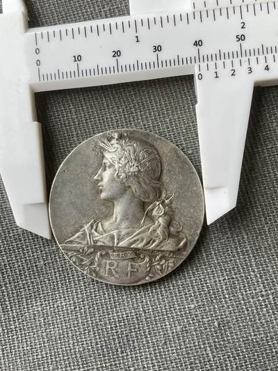 法国章牌银章专场 - 稀有玛丽安娜农业银章，40mm,34.5g,丰饶角边铭