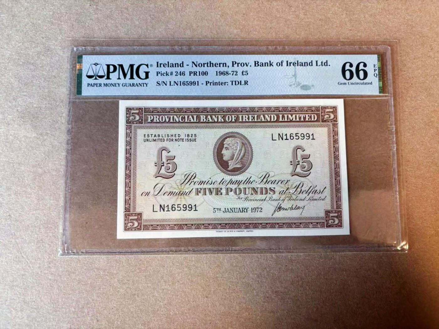 【Blue Auction】✨世界纸币精拍第575期【精】 【无47】北爱尔兰 1968-72年5镑 PMG66EPQ 