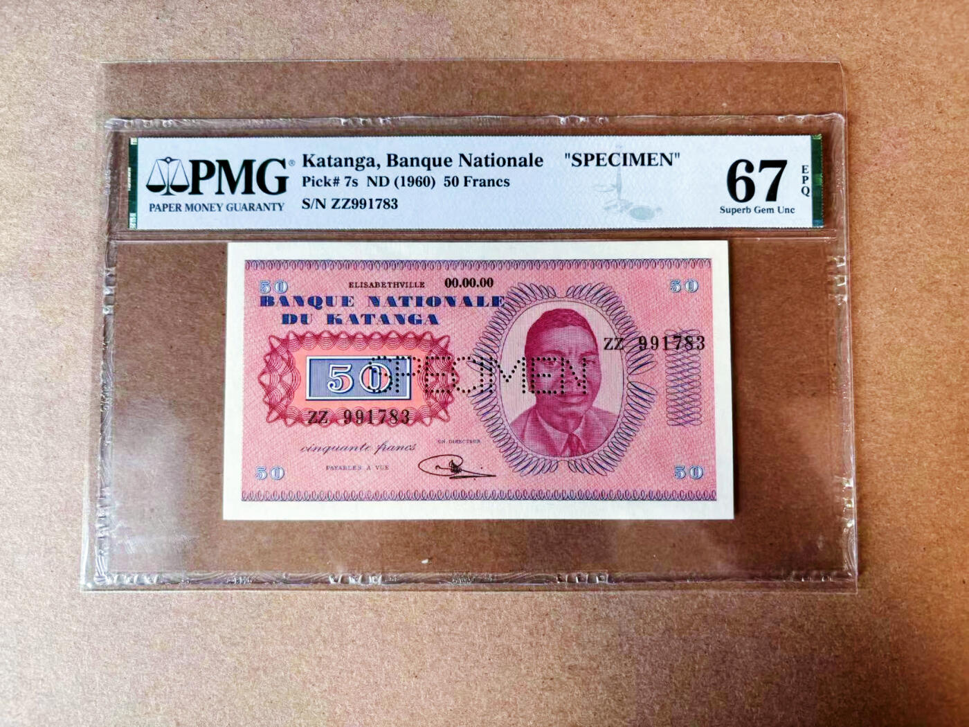 【Blue Auction】✨世界纸币精拍第575期【精】 【样钞】加丹加 1960年50法郎  PMG67EPQ 高分