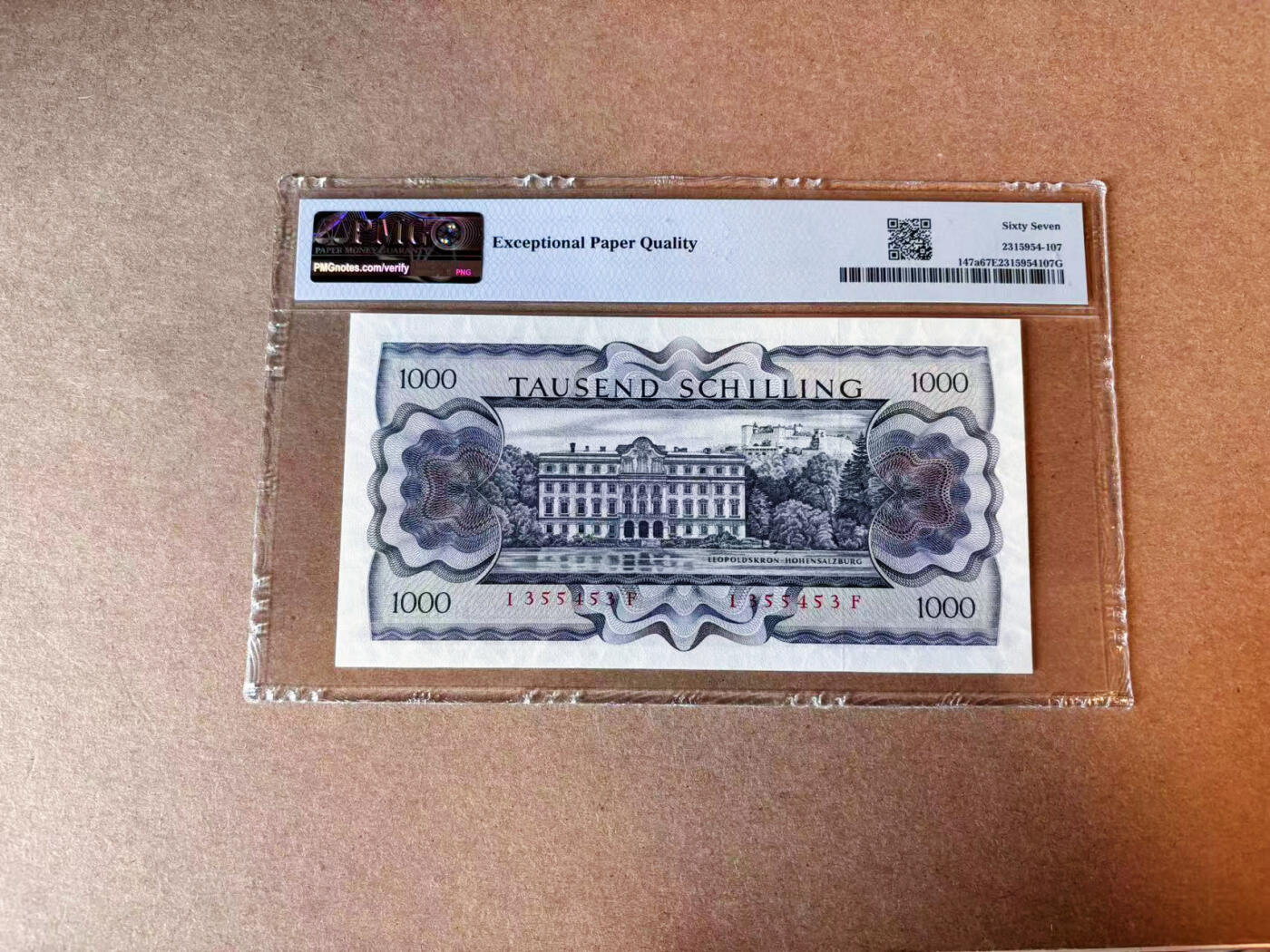 【Blue Auction】✨世界纸币精拍第575期【精】 奥地利 1966年1000先令 苏特纳  PMG67EPQ 高分