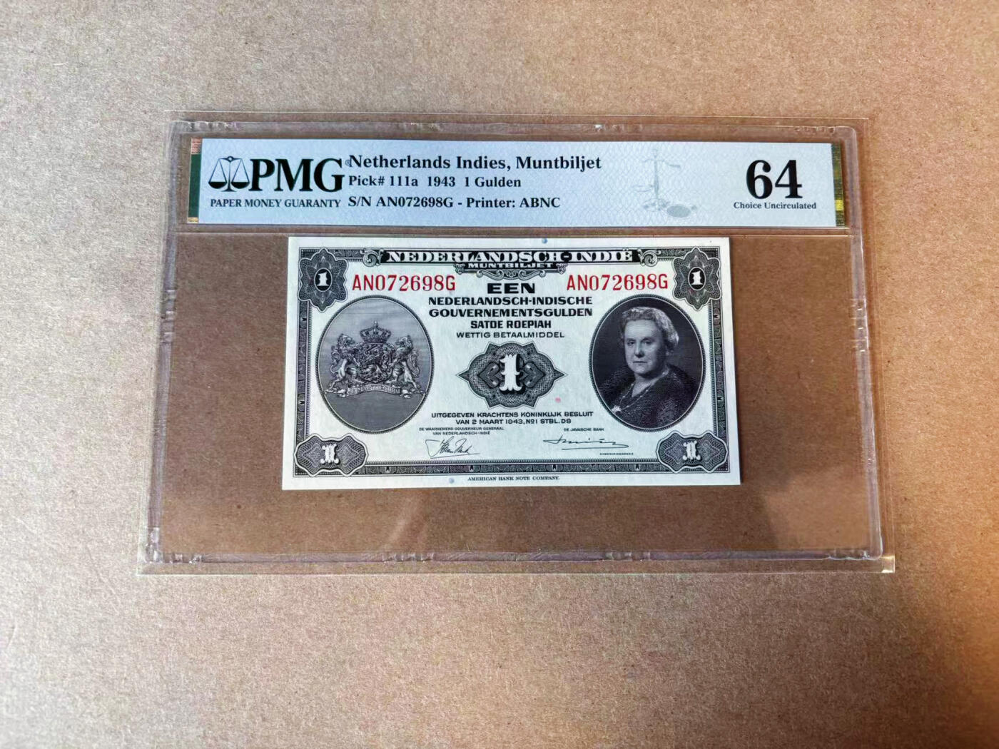 【Blue Auction】✨世界纸币精拍第575期【精】 荷属东印度 1943年1盾 PMG64