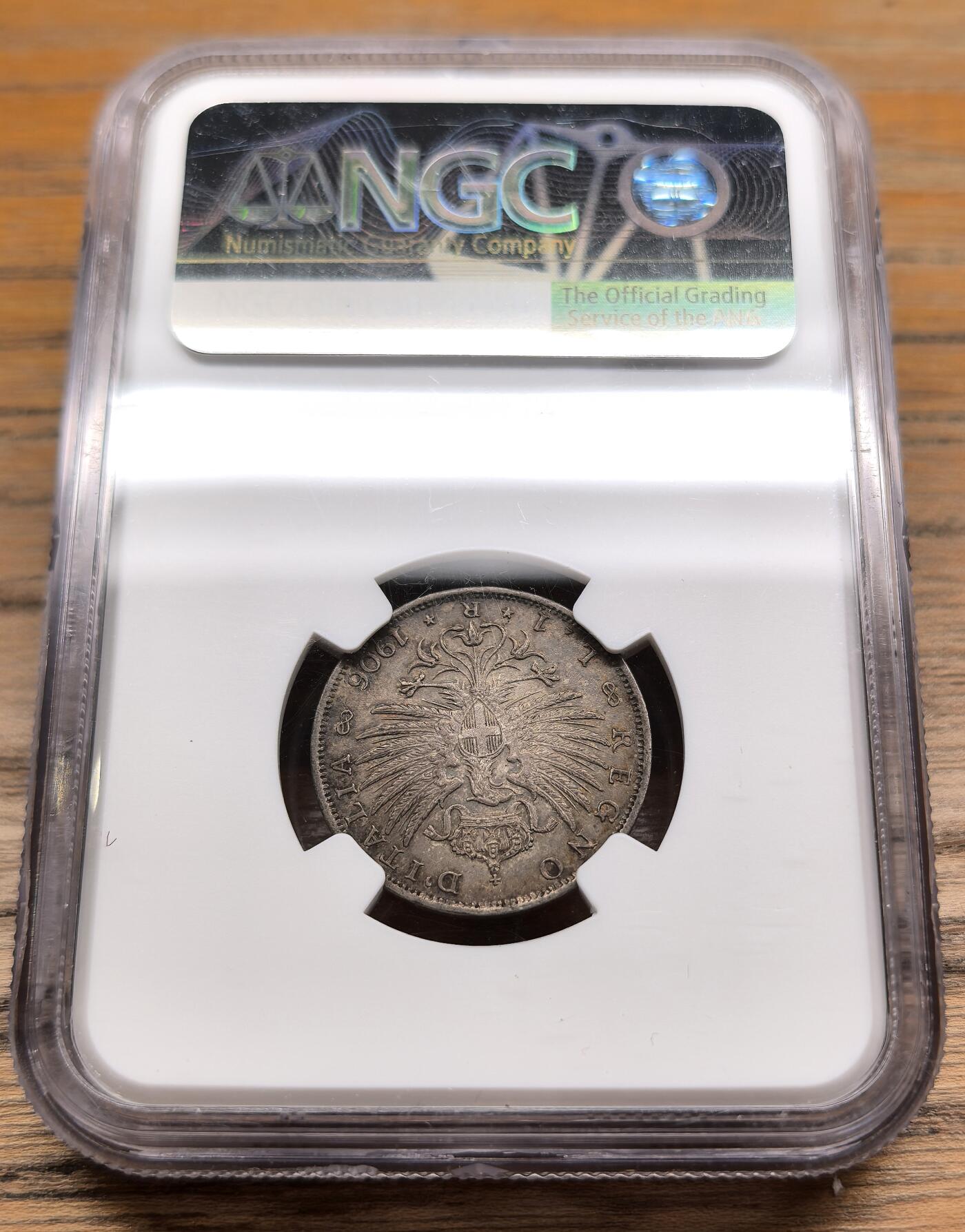 凡希社世界钱币微拍第二百八十九期 1906R意大利鹰版银里拉NGC-AUD
