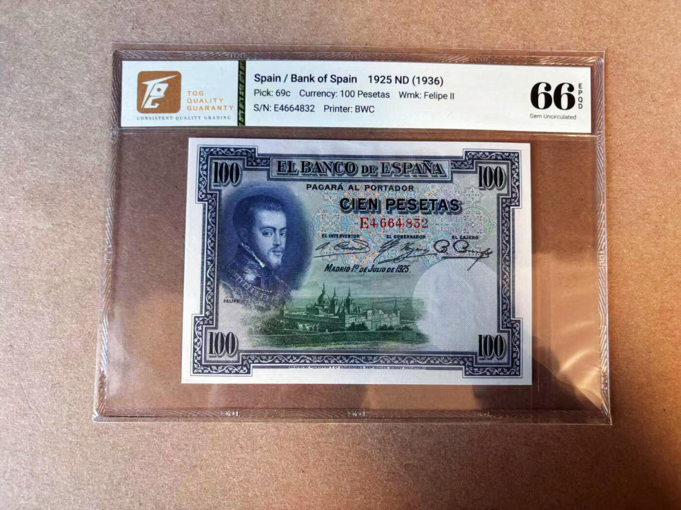 【Blue Auction】✨世界纸币精拍第575期【精】 西班牙 1925年100比塞塔 TQG66EPQ 