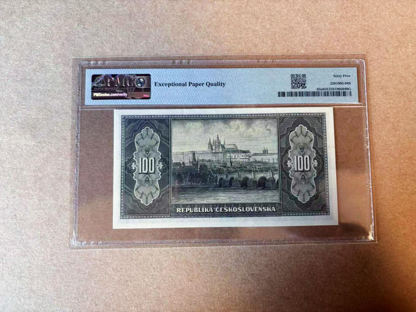 【Blue Auction】✨世界纸币精拍第575期【精】 【无47实钞】捷斯 1945年100克朗 BWC出品 雕刻精美 PMG65EPQ 