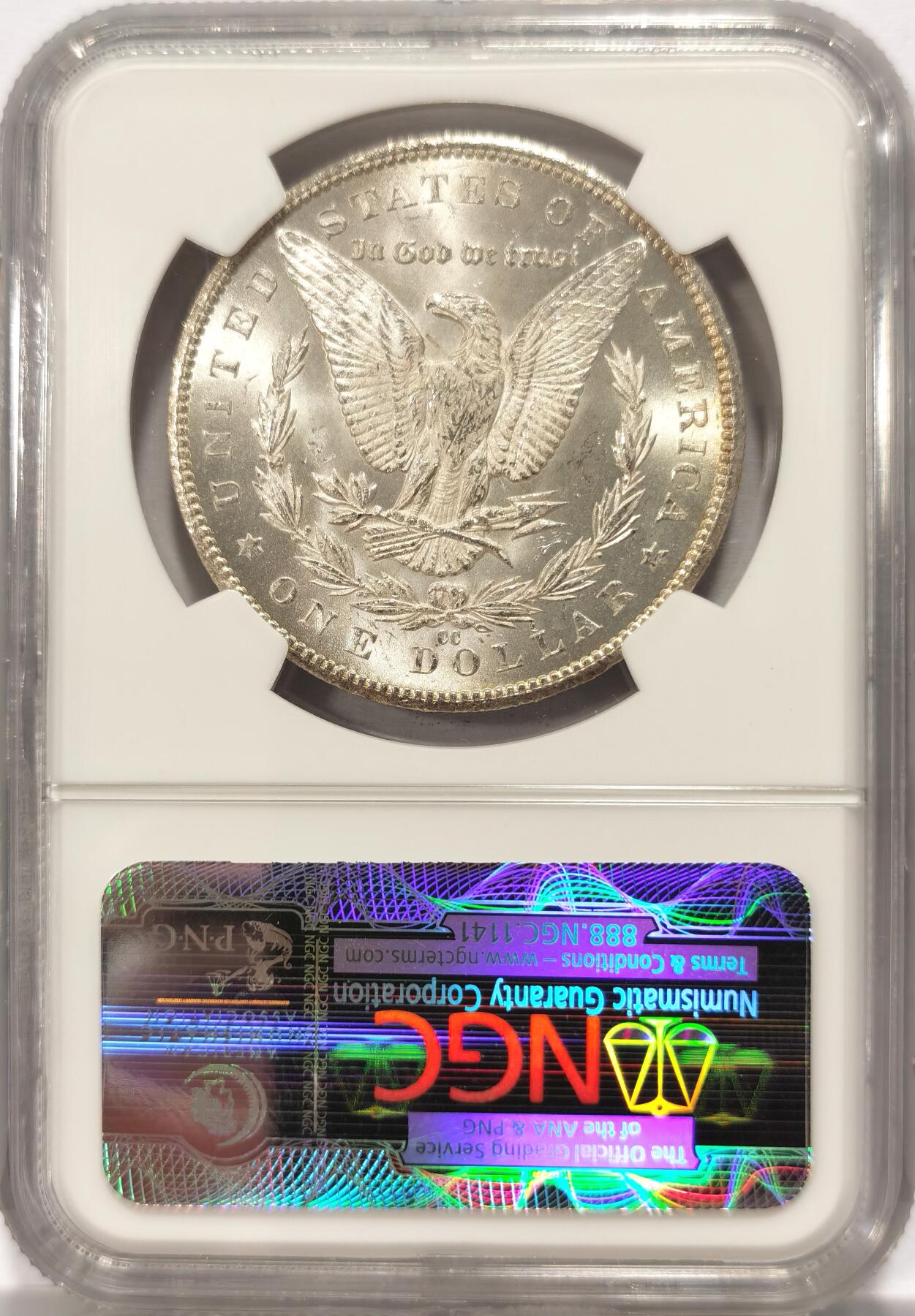 博洋堂世界钱币拍卖第099期（全场包邮） NGC MS62 美国1884年卡森厂CC版摩根银币，稀少版别。