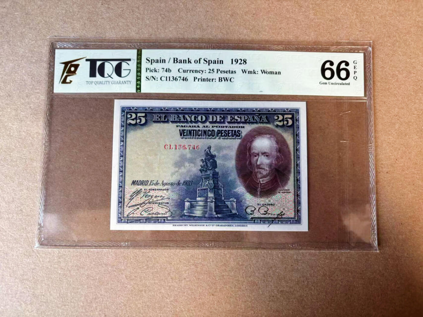 【Blue Auction】✨世界纸币精拍第575期【精】 西班牙 1928年25比塞塔 TQG66EPQ 