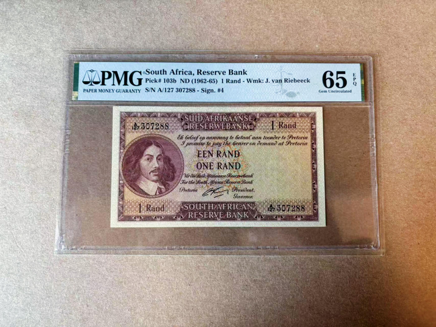 【Blue Auction】✨世界纸币精拍第575期【精】 【88尾】南非 1962-65年1兰特 PMG65EPQ