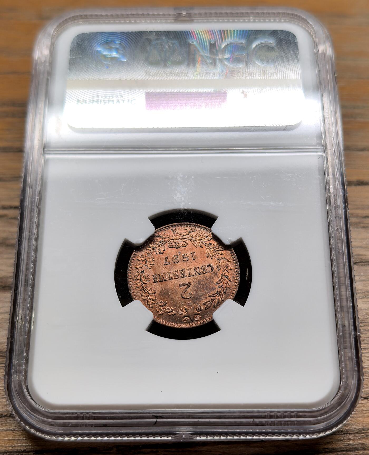 凡希社世界钱币微拍第二百八十九期 1897意大利翁贝托2分铜币NGC-MS65